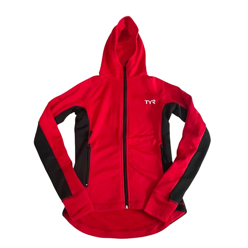 TYR Red Black Fleece Zip Up Hoodie Jacket Women's XS Athletic Sportswear